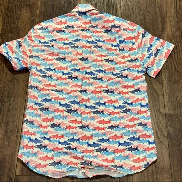 J. Crew Men's Multicolor Fish Pattern Medium Button-down Shirt - Picture 3 of 4